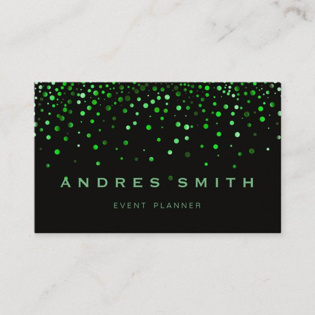 Carte De Visite Noir vert de confettis d'aluminium de Faux de (Devant)