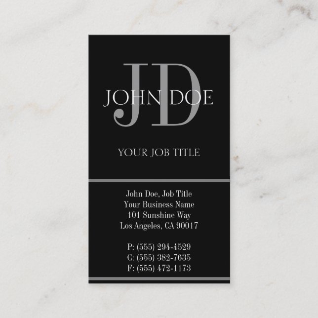 Carte De Visite Noir vertical de YourJobTitle (Devant)