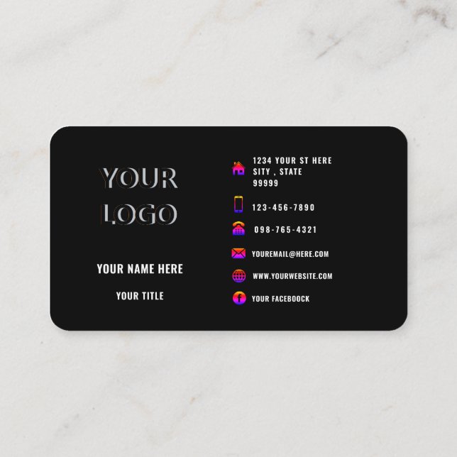 Carte de visite noir - Vos couleurs et votre polic (Dos)