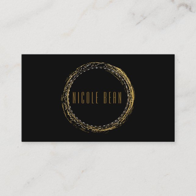 Carte de visite noire avec cercle de glamour en fe (Devant)