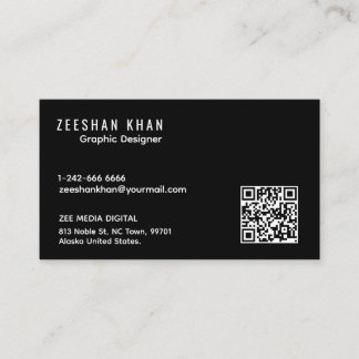 Carte de visite noire classique QR Code profession