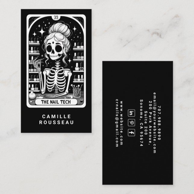 Carte de visite noire de technicienne en onglerie  (Devant / Derrière)
