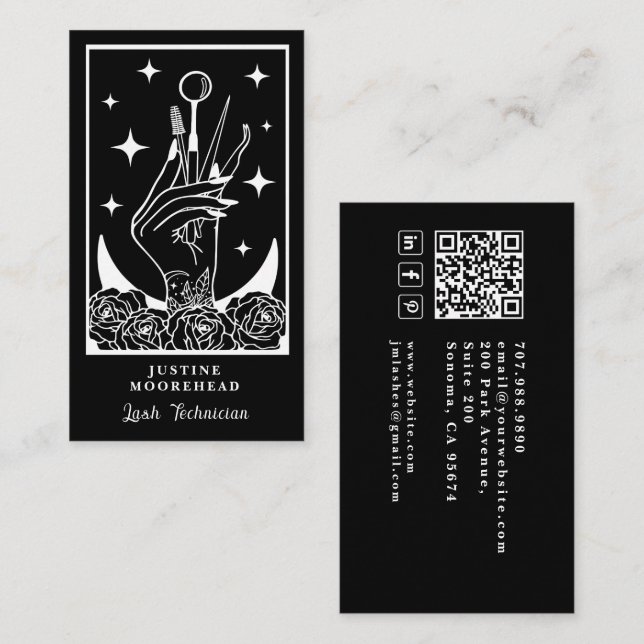 Carte de visite noire Lash Tech Tarot Card (Devant / Derrière)