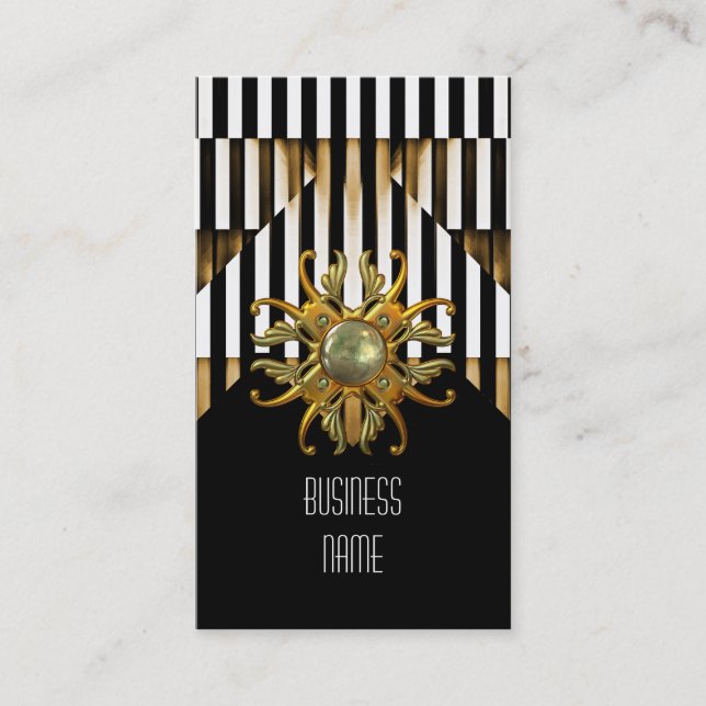 Carte de visite noire rayure or bijou (Devant)
