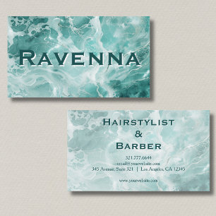 Carte De Visite Nom argenté blanc Seafoam professionnel