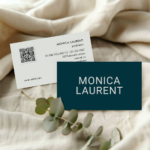 CARTE DE VISITE NOM CARRÉ CODE QR LOGO SOCIAL ICONS SOMBRE TURQUOI