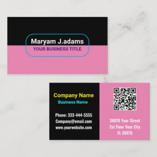 Carte De Visite Nom commercial moderne personnalisé (code QR) noir