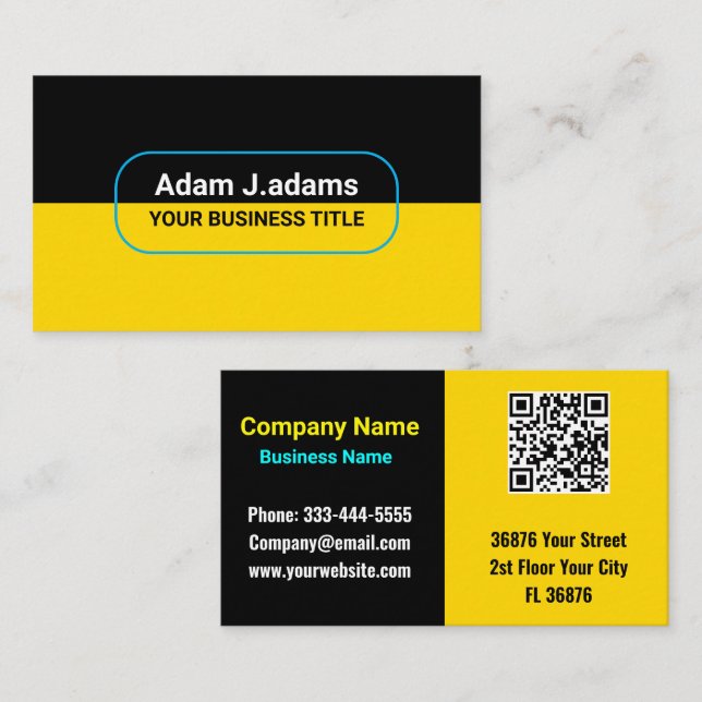 Carte De Visite Nom commercial moderne personnalisé (code qr) Noir (Devant / Derrière)
