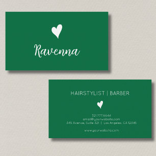 Carte De Visite Nom de barbier de cœur blanc vert bouteille minima