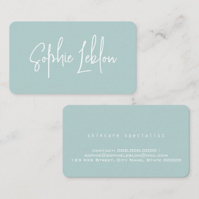 Carte De Visite Nom de calligraphie simple et élégante Turquoise (Devant / Derrière)