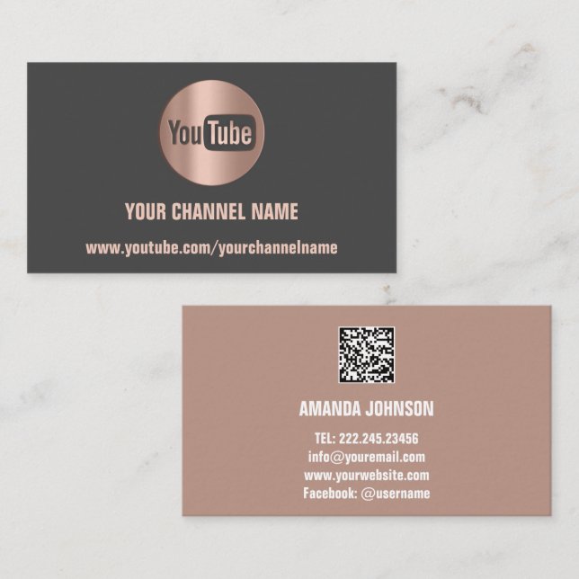 CARTE DE VISITE NOM DE CANAL YOUTUBER LOGO QR CODE GRAY (Devant / Derrière)