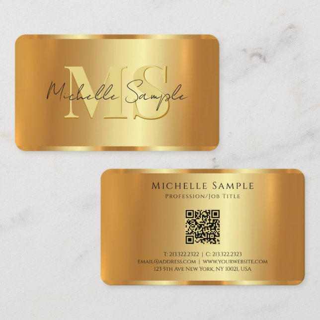 Carte De Visite Nom de la calligraphie personnalisée QR Code Gold  (Devant / Derrière)