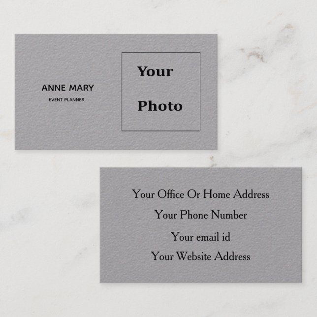 Carte De Visite Nom de la photo personnalisée Gris Gris Noir Profe (Devant / Derrière)