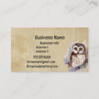 Carte De Visite Nom de l'entreprise Cute Watercolor Owl Bird Wildl