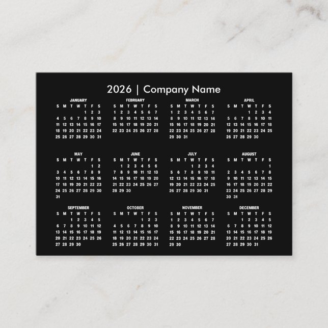 Carte De Visite Nom de l'entreprise de calendrier simple 2026 (Devant)