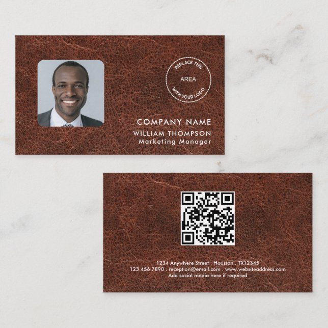 Carte De Visite Nom de l'entreprise Logo Photo QR Code Brown Faux  (Devant / Derrière)