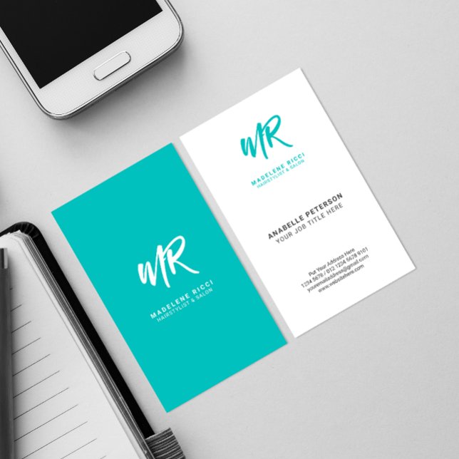 Carte De Visite Nom de script minimal initial | Tosca vert (Créateur téléchargé)