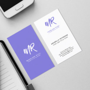 Carte De Visite Nom de script minimal initial   Violet spécial
