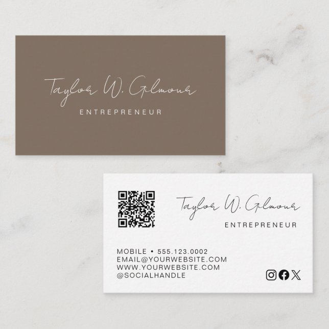 Carte De Visite Nom de script neutre personnalisé Entrepreneur Mod (Devant / Derrière)
