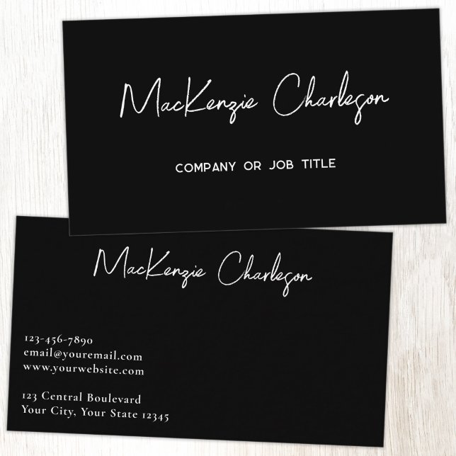Carte De Visite Nom de script simple Moderne Noir (Simple modern minimalist script professional business card design black)