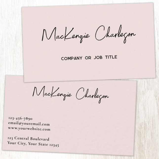 Carte De Visite Nom de script simple Rose Pâle Moderne (Simple modern minimalist script professional business card design blush pink)
