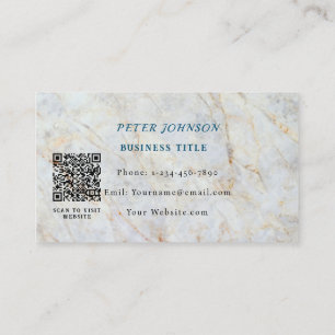 Carte De Visite Nom de style personnalisé Code QR en marbre blanc