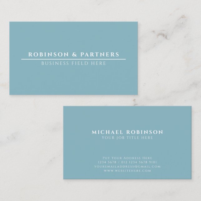 Carte De Visite Nom d'entreprise minimaliste | Ligne blanche | Ble (Devant / Derrière)