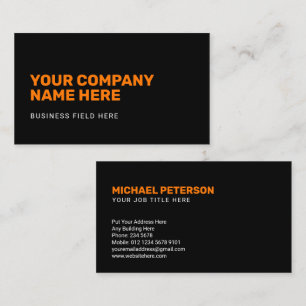 Carte De Visite Nom d'entreprise minimaliste Orange sur noir