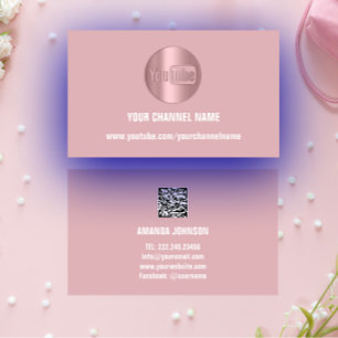 CARTE DE VISITE NOM DU CANAL LOGO YOUTUBER CODE QR PINK
