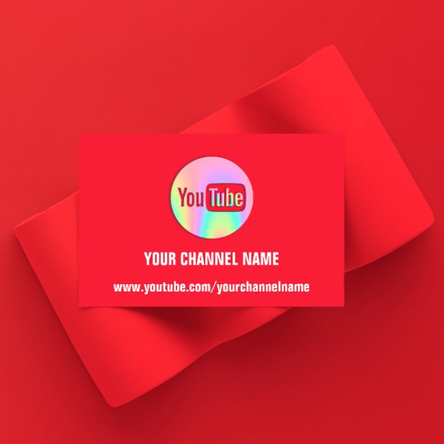 CARTE DE VISITE NOM DU CANAL VOUS TUBER LOGO QR CODE HOLOGRAPHE RO (CHANNEL NAME YOU TUBER LOGO QR CODE HOLOGRAPH RED BUSINESS CARD)