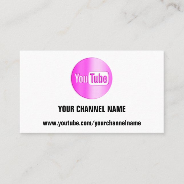CARTE DE VISITE NOM DU CANAL VOUS TUBER LOGO QR CODE ROSE BLANC (Devant)