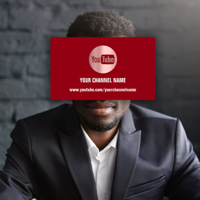 CARTE DE VISITE NOM DU CANAL VOUS TUBER LOGO QR CODE ROSE BURGUNDY (CHANNEL NAME YOU TUBER LOGO QR CODE ROSE BURGUNDY BUSINESS CARD )