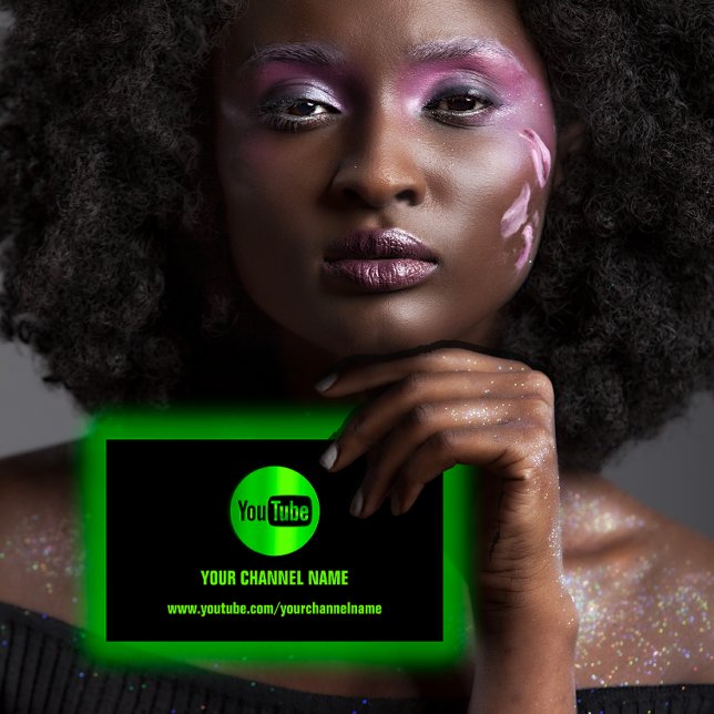 CARTE DE VISITE NOM DU CANAL YOUTUBER LOGO QR CODE NOIR VERT (CHANNEL NAME YOUTUBER LOGO QR CODE BLACK GREEN BUSINESS CARD)
