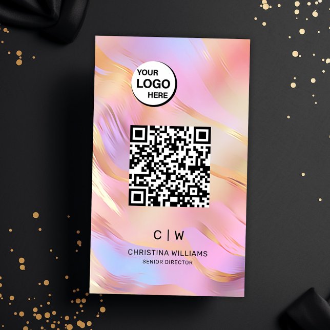 Carte De Visite Nom du monogramme du code QR holographique (Holographic QR Code Monogram Name Business Card)