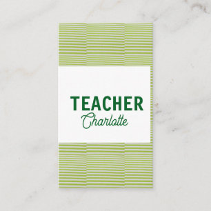 Carte De Visite Nom du professeur de bandes blanches et vert citro