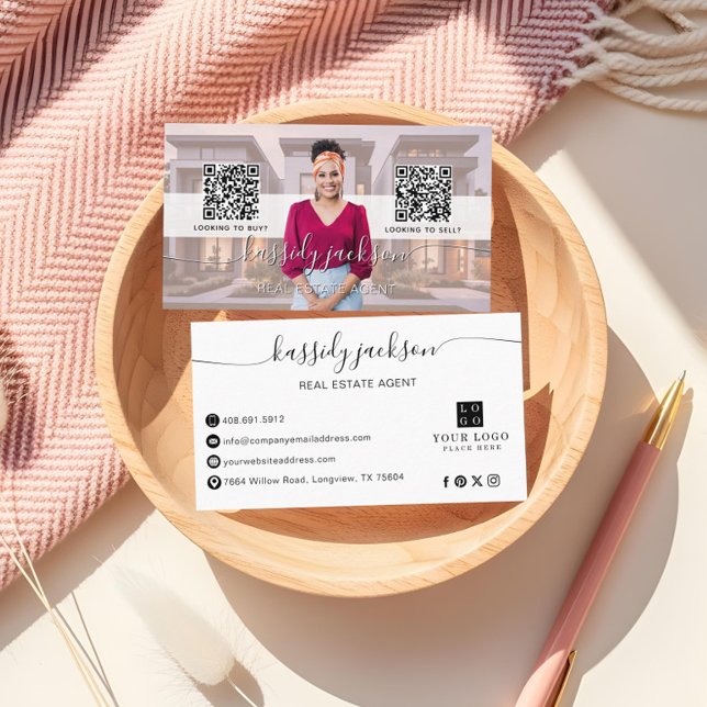 Carte De Visite Nom du script Code QR pour l'achat et la vente de  (Script Name Real Estate Photo Buy Sell QR Code Business Card)