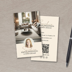 Carte De Visite Nom du script du concepteur d'intérieur Photo QR C