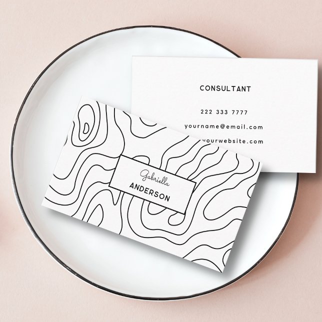 Carte De Visite Nom du script du Motif Abstrait de la ligne noire (Créateur téléchargé)