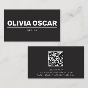 Carte De Visite Nom en gras Code QR noir Design simple moderne
