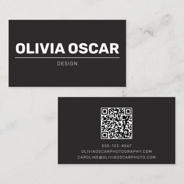 Carte De Visite Nom en gras Code QR noir Design simple moderne (Devant / Derrière)
