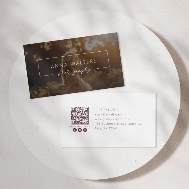 Carte De Visite Nom encadré moderne, code qr, photo, photo (Créateur téléchargé)