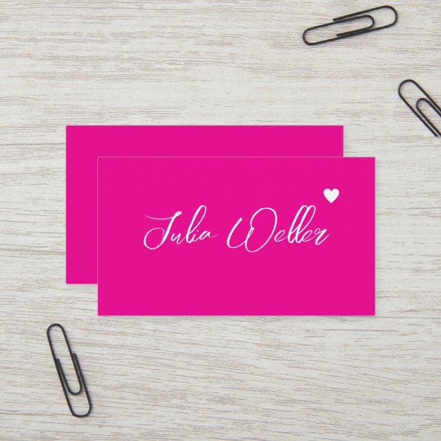 Carte De Visite Nom esquissé à la main avec Coeur rose chaud (Devant/Arrière en situation)
