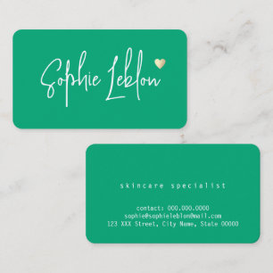 Carte De Visite Nom esquissé à la main avec Coeur vert-bleu
