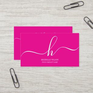 Carte De Visite Nom initial de monogramme élégant en écriture rose