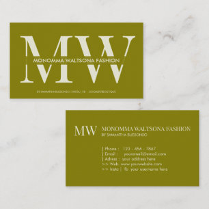 Carte De Visite Nom lettrage monogramme vert olive chic