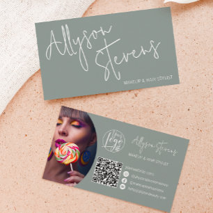 Carte De Visite Nom moderne bold script maquillage cheveux logo qr