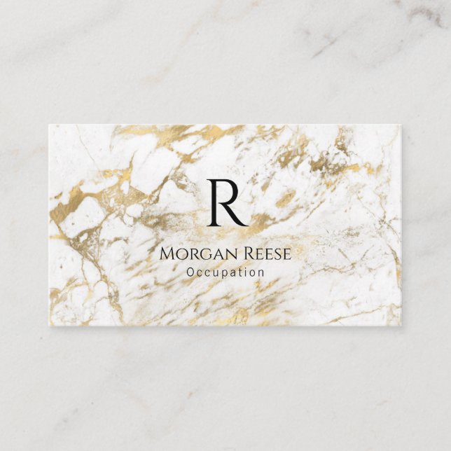 Carte De Visite Nom & Monogramme, Code QR, Marbre Blanc & Or Vs 6 (Devant)