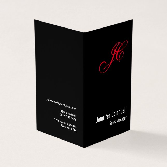 Carte De Visite Nom monogramme écriture manuscrite rouge noir Mini (Extérieur)