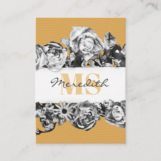 Carte De Visite Nom personnalisable Gold Roses Chic Monogramme Lux (Devant)