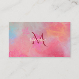 Carte De Visite Nom personnalisé + Encre rose à monogramme aquarel